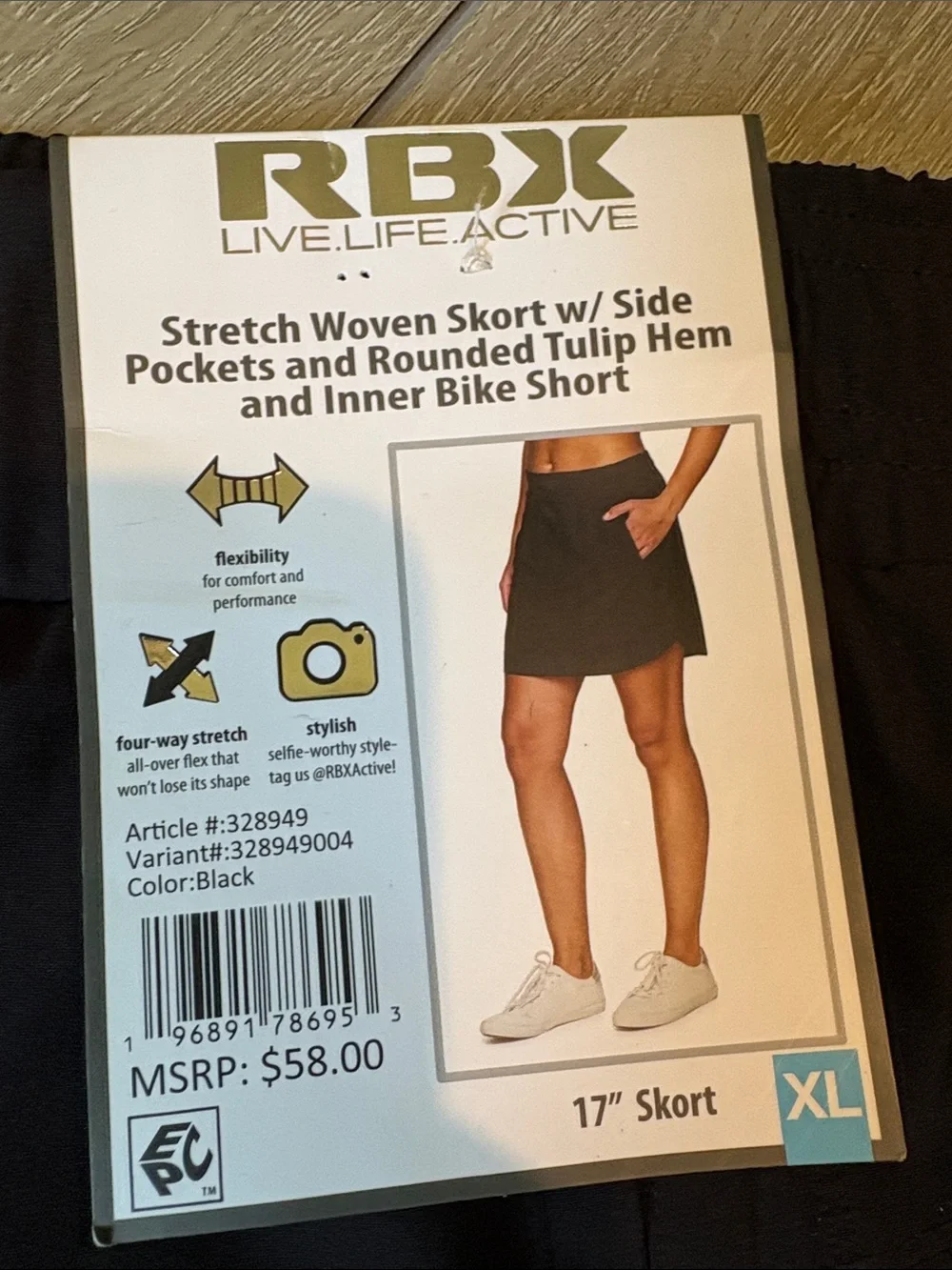 RBX Live.Life.Active Black Stretch Woven Skort